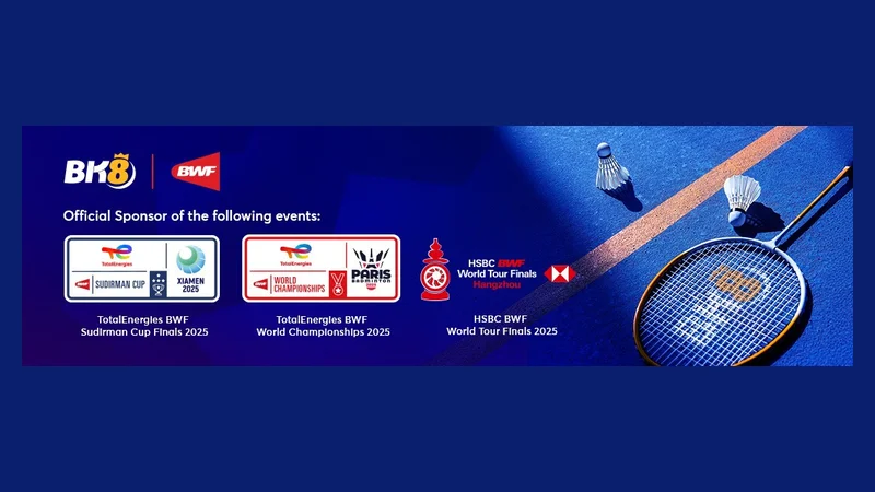 BK8 and BWF logos on BK8's partnership graphic naming the Sudirman Cup, World Championships and HSBC BWF World Tour Finals