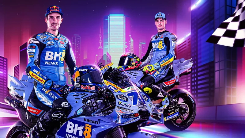 BK8 Gresini Racing MotoGP riders on the Ducati in BK8 News livery, from BK8 promotional artwork