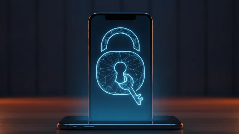 Smartphone showing secure online casino sign-in with a glowing blue padlock and key icon.