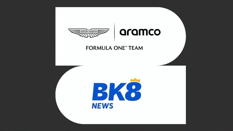 Aston Martin Aramco Formula One Team logo above the BK8 News logo on white panels against a dark grey background